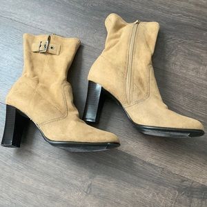 Predictions camel colored suede heeled boots